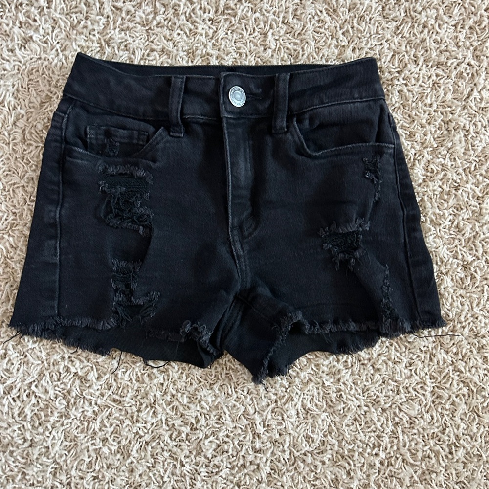 SO Women’s 1/25W Black Distressed High Rise Shortie Denim Shorts